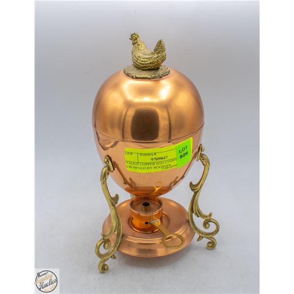 TAGUS COPPER EGG CODDLER CROWNED BY ROOSTER