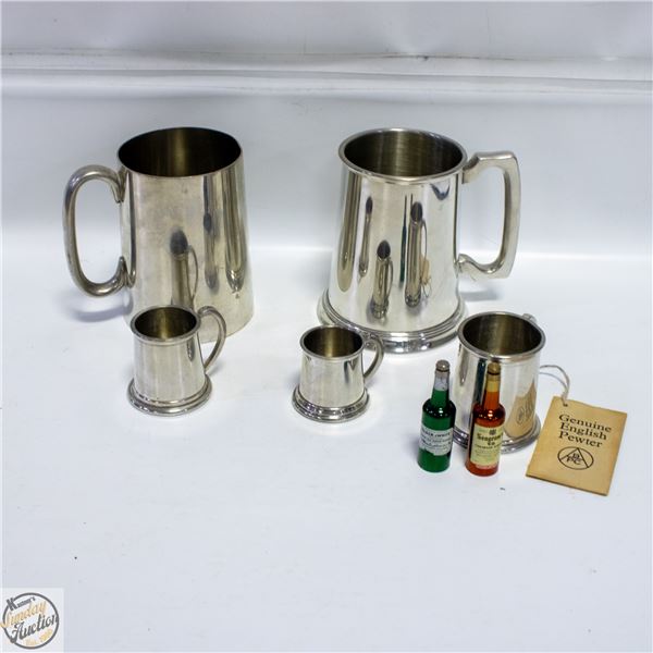 LOT OF VINTAGE VARIOUS SIZE PEWTER BEER MUDS