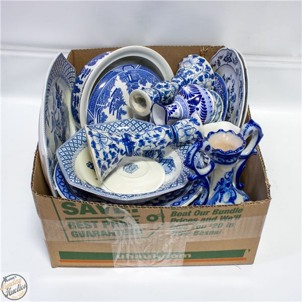 LOT OF BLUE AND WHITE ASIAN CHINA DISHES