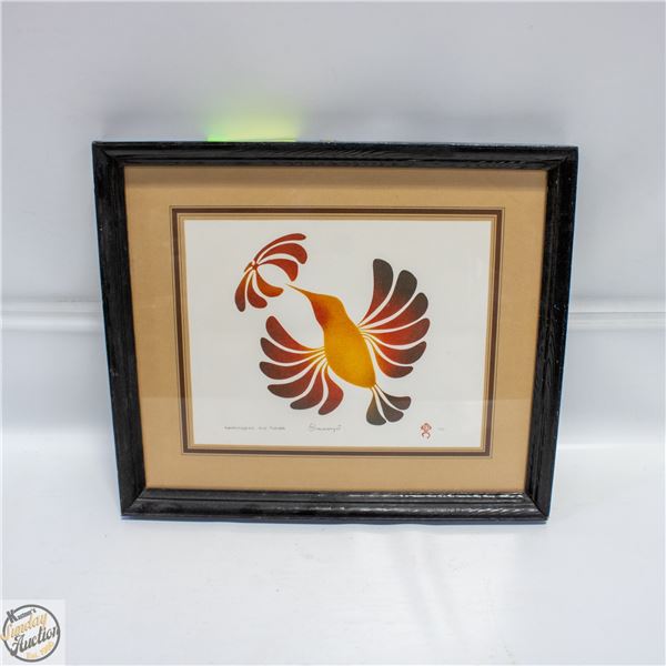 VINTAGE SCREENPRINT TITLED "HUMMINGBIRD AND FLOWE