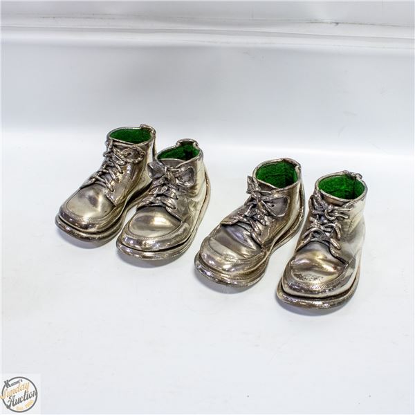 2 PAIRS VINTAGE METAL CAST CHILDREN'S SHOES
