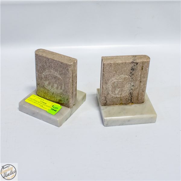 PAIR STONE BEAR AND MOUNTAIN SHEEP CARVED BOOK