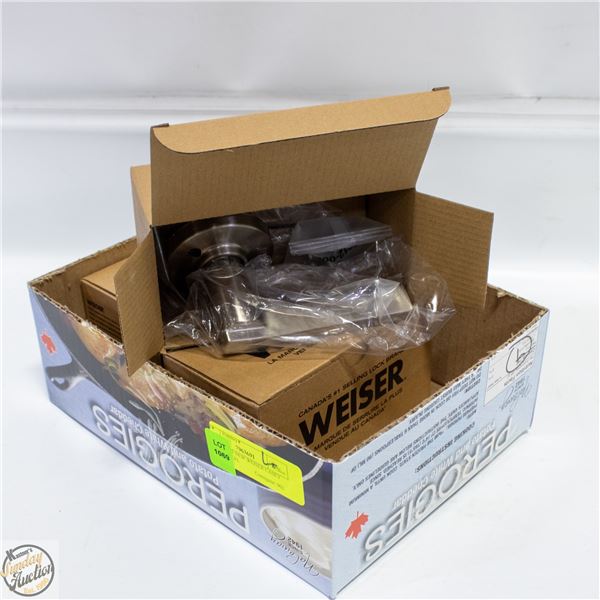 BOX WITH 3 NEW WEISER CASEY SATIN NICKEL