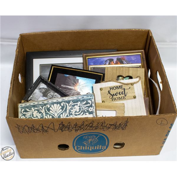 BOX WITH VARIOUS PICTURES, PLAQUES INCL.