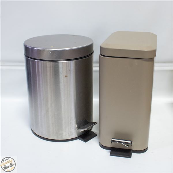 BOX WITH 2 SMALL FOOT PEDDLE GARBAGE CANS
