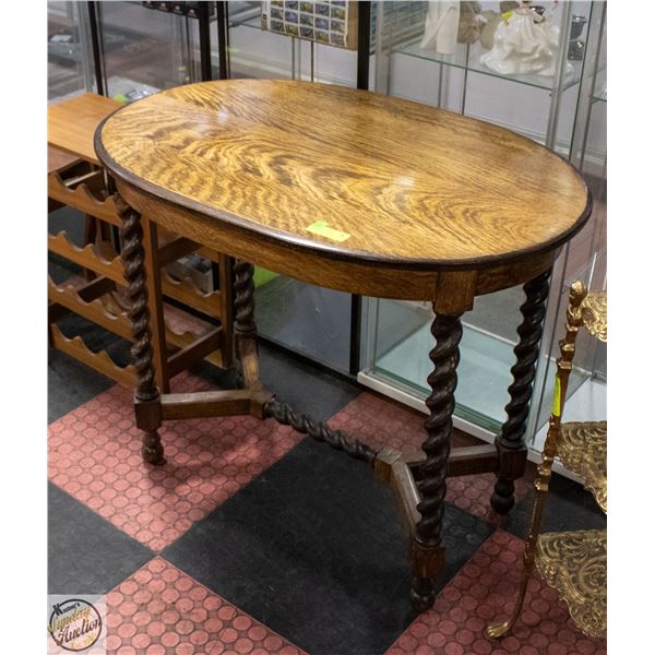 ANTIQUE OVAL CONSOLE TABLE TWISTED BARLEY LEGS