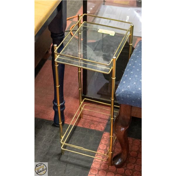 BRASS SIDE TABLE H-24" MISSING BOTTOM GLASS SHELF
