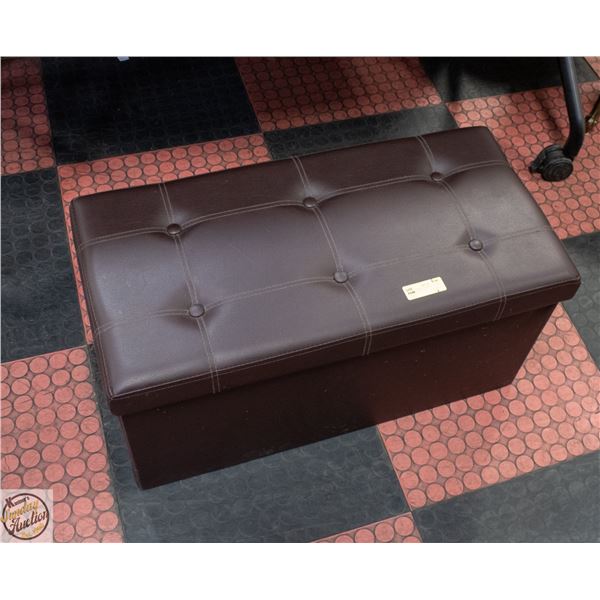 DARK BROWN PADDED LEATHER STORAGE BENCH