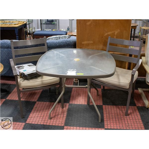 GLASS TOP PATIO TABLE WITH 2 CHAIRS 28"X38"X37"
