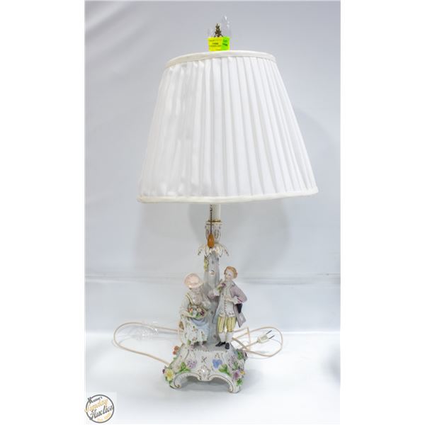 VINTAGE DRESDEN(STAMPED) LAMP PICKING FLOWERS