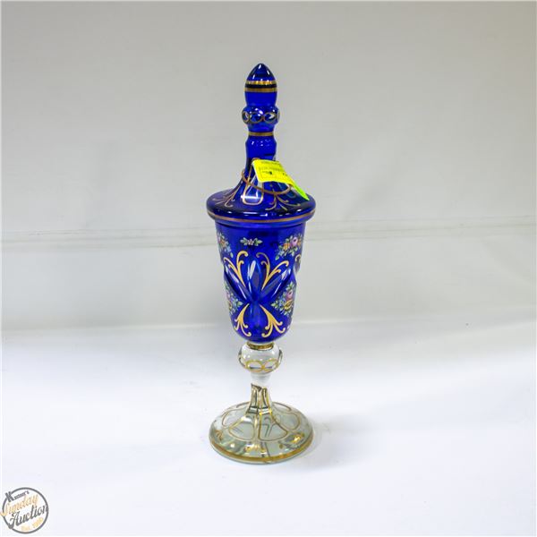 BOHEMIAN CZECH EGERMANN BLUE GLASS ART DISH WITH