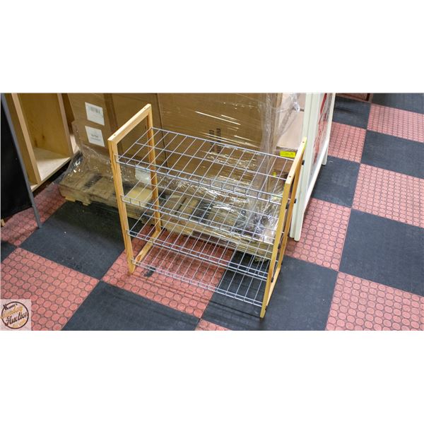 WOOD AND WIRE SHOE RACK - 4 WIRE SHELVES,