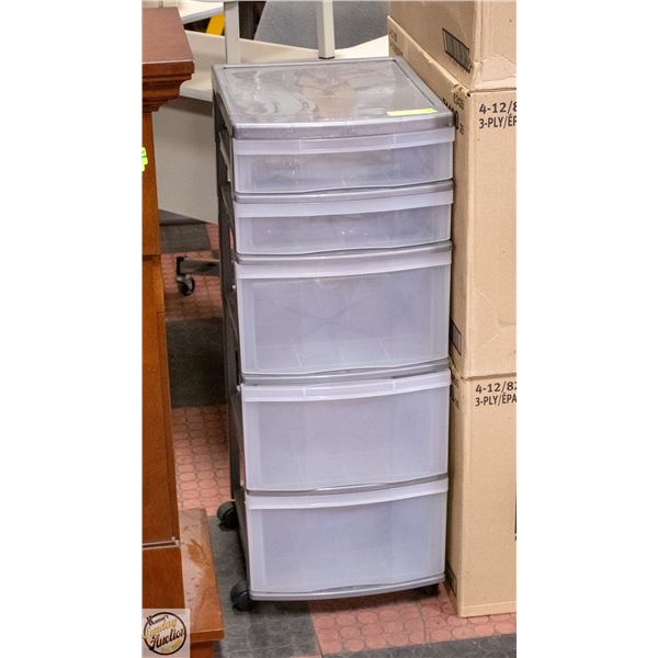PLASTIC STORAGE ON WHEELS 5 DRAWERS