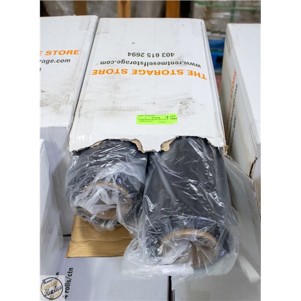 CASE WITH 4 BLACK ROLLS OF SHRINK WRAP