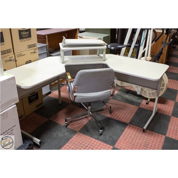 GREY OFFICE CHAIR+CORNER DESK H-29.5" W-63" L-63"
