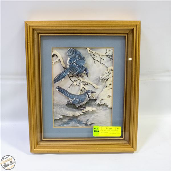VINTAGE 1968 BASIL EDE "BLUE JAYS IN WINTER"