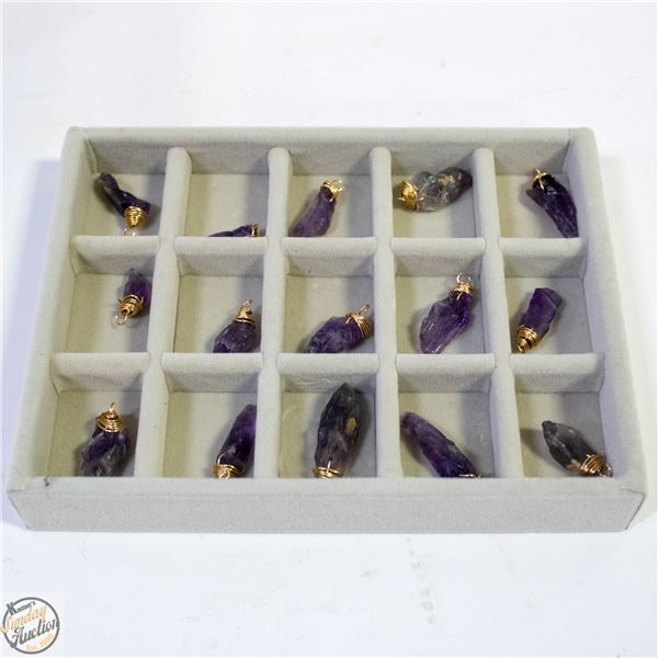 15 GENUINE AMETHYST HAND WIRE WRAPPED PENDANTS IN