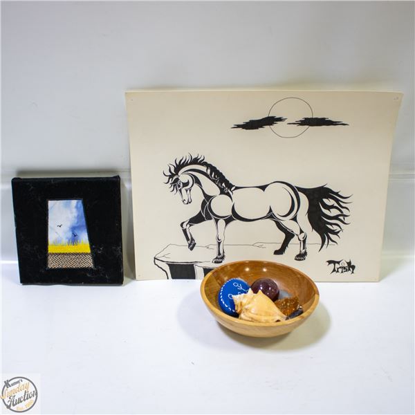 HAND DRAWEN HORSE + GENUINE GEMSTONES +