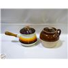 Image 1 : VINTAGE POTTERY CROCK W/LID + VINTAGE LIDDED POT