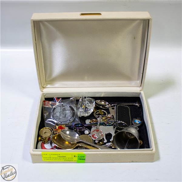 ESTATE JEWELRY BOX WITH VARIOUS ESTATE CONTENTS
