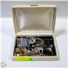 Image 1 : ESTATE JEWELRY BOX WITH VARIOUS ESTATE CONTENTS