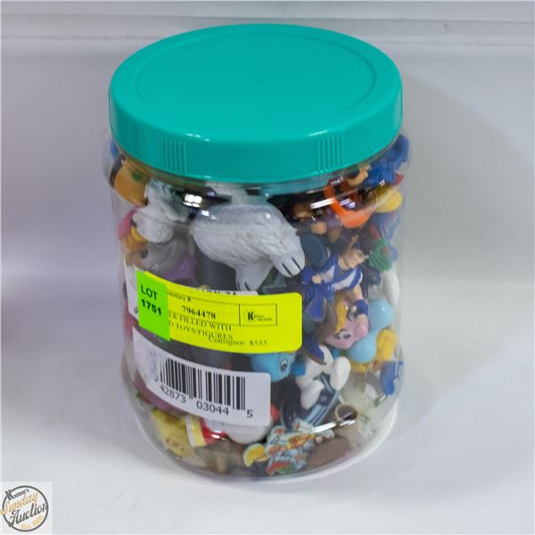 CONTAINER FILLED WITH ASSORTED TOYS/FIGURES