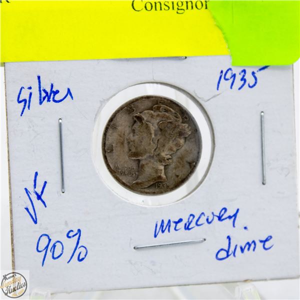 1935 SILVER MERCURY DIME 90% SILVER