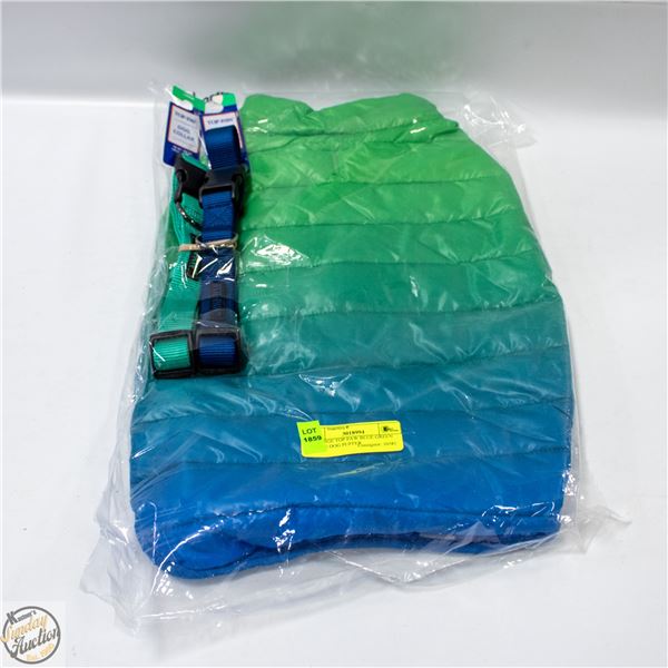SZ LARGE TOP PAW BLUE GREEN OMBRE DOG PUFFER