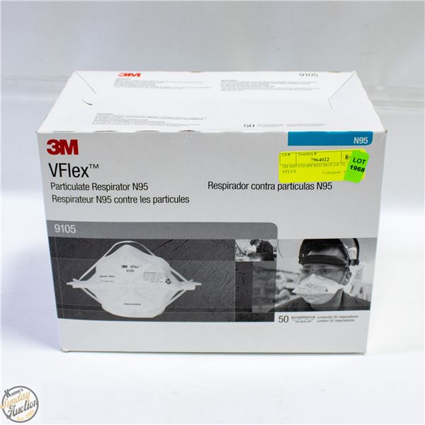 3M N95 UNOPENED BOX OF 50, #9105 VFLEX