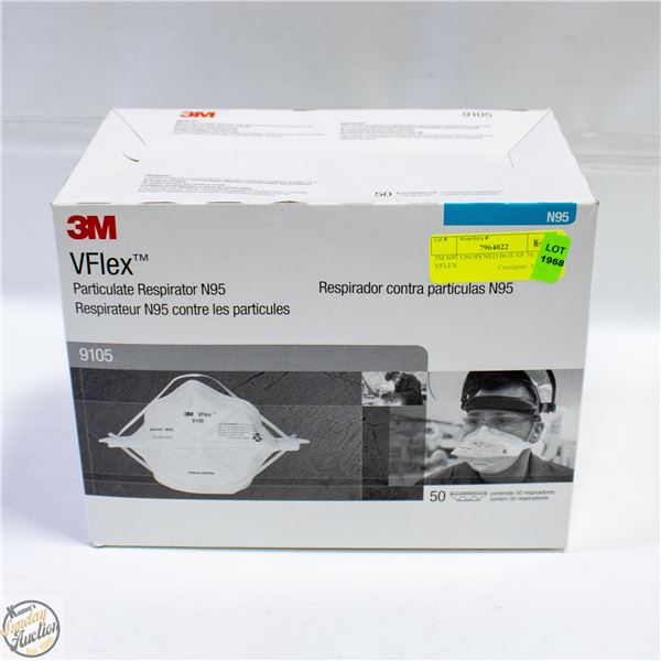 3M N95 UNOPENED BOX OF 50, #9105 VFLEX