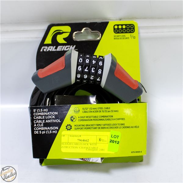 RALEIGH CABLELOCK WITH INSTRUCTION/ CHANGEABLE