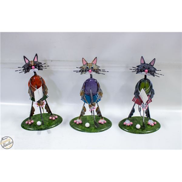 3 X LADIES GOLF METAL CAT ORNAMENTS