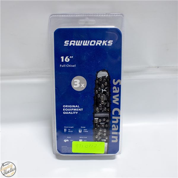 SET OF 3 NEW SAWWORKS 16" .50" GAUGE CHAINSAW