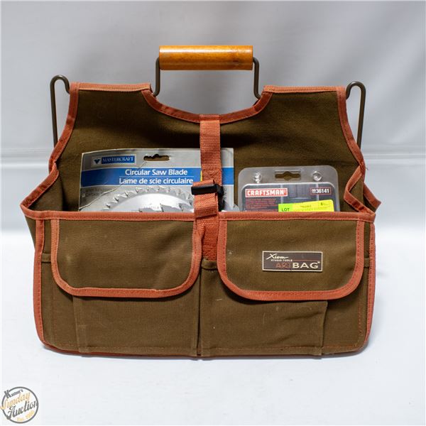 TOOL CADDY WOODEN HANDLED W/NEW + UNUSED