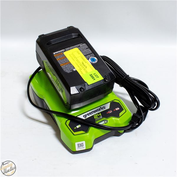 24 VOLT MAX GREEN WORKS BATTERY + CHARGER