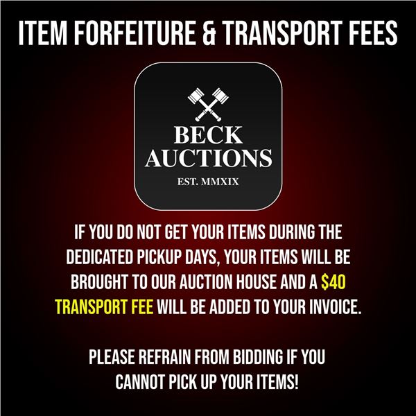 Item Forfeiture & Transport, Shipping, Delivery Fees & Conditions