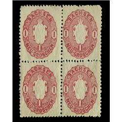 1863 RARE Saxony 1 Groschen Mint Postage Stamp Block of 4 (STM-0314)