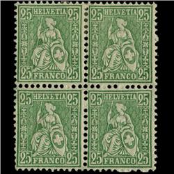 1881 RARE Switzerland 25c. Mint Postage Stamp Block of 4 (STM-0320)