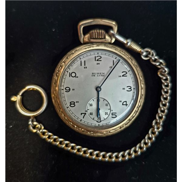 Buren De Luxe Swiss Made Pocket Watch w/ Fob (Working)
