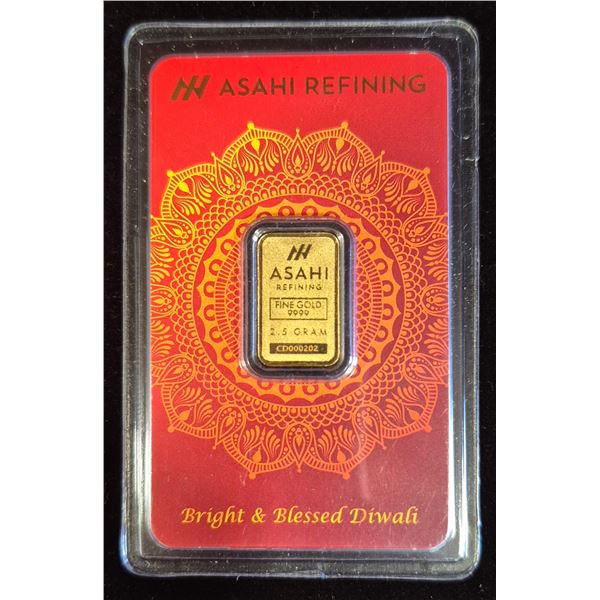 Asahi Refining 2.5 Gram Fine Gold 9999 Diwali Bar