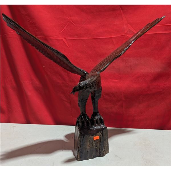 Hand-Carved Wooden Eagle Sculpture