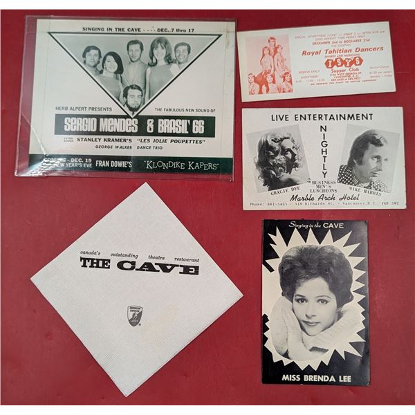 VTG Vancouver Theatre Club Advertising (The Cave, Supper Club, etc.)