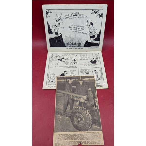 1940s Anti-Axis Cartoons & Newspaper Clipping From England