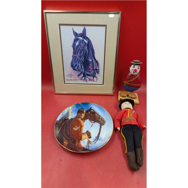 RCMP Collectible Lot w/ Collector's Plate, Plush Toy, Print, & More