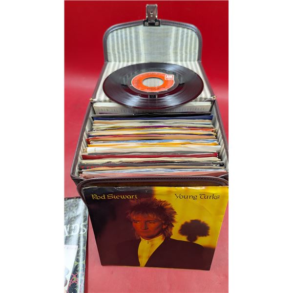 Lot of Assorted 45 RPM Vinyl Records w/ Carrying Case