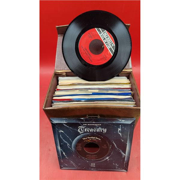 Lot of Assorted 45 RPM Vinyl Records w/ Carrying Case