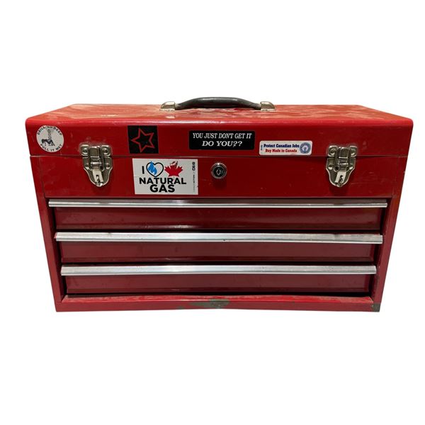 Red Metal Tool Box w/ Assorted Tools