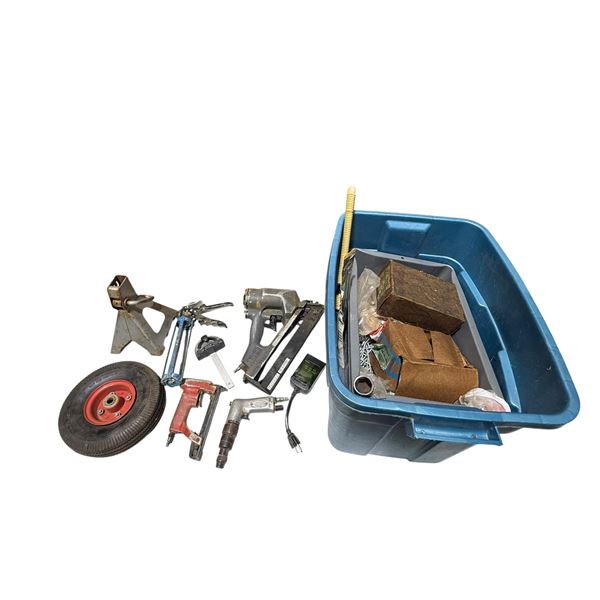 Lot of Tools & Hardware w/ Pneumatic Nail Gun, Caulking Gun, Nails, & More