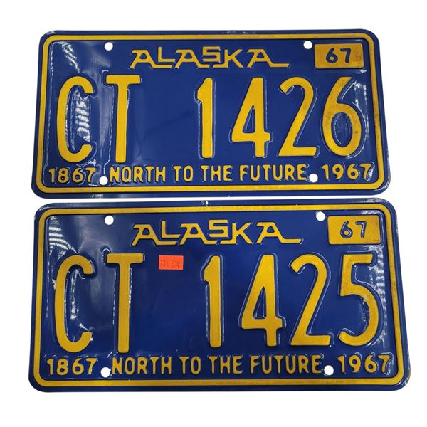 Matching 1967 Alaska License Plate Set