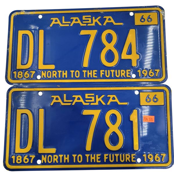 Matching 1966 Alaska License Plate Set